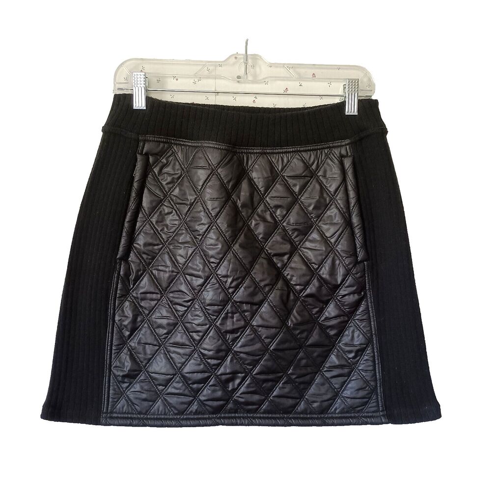 Prana Quilted Mini Puffer Skirt Diva Sherpa Lined Ribbed Panels Sz Medium Black